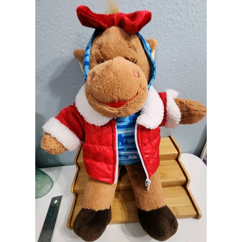 Build A Bear Holly Moose Plush Wearing Smurf Hoodie Red Puffer Sherpa Vest 16"